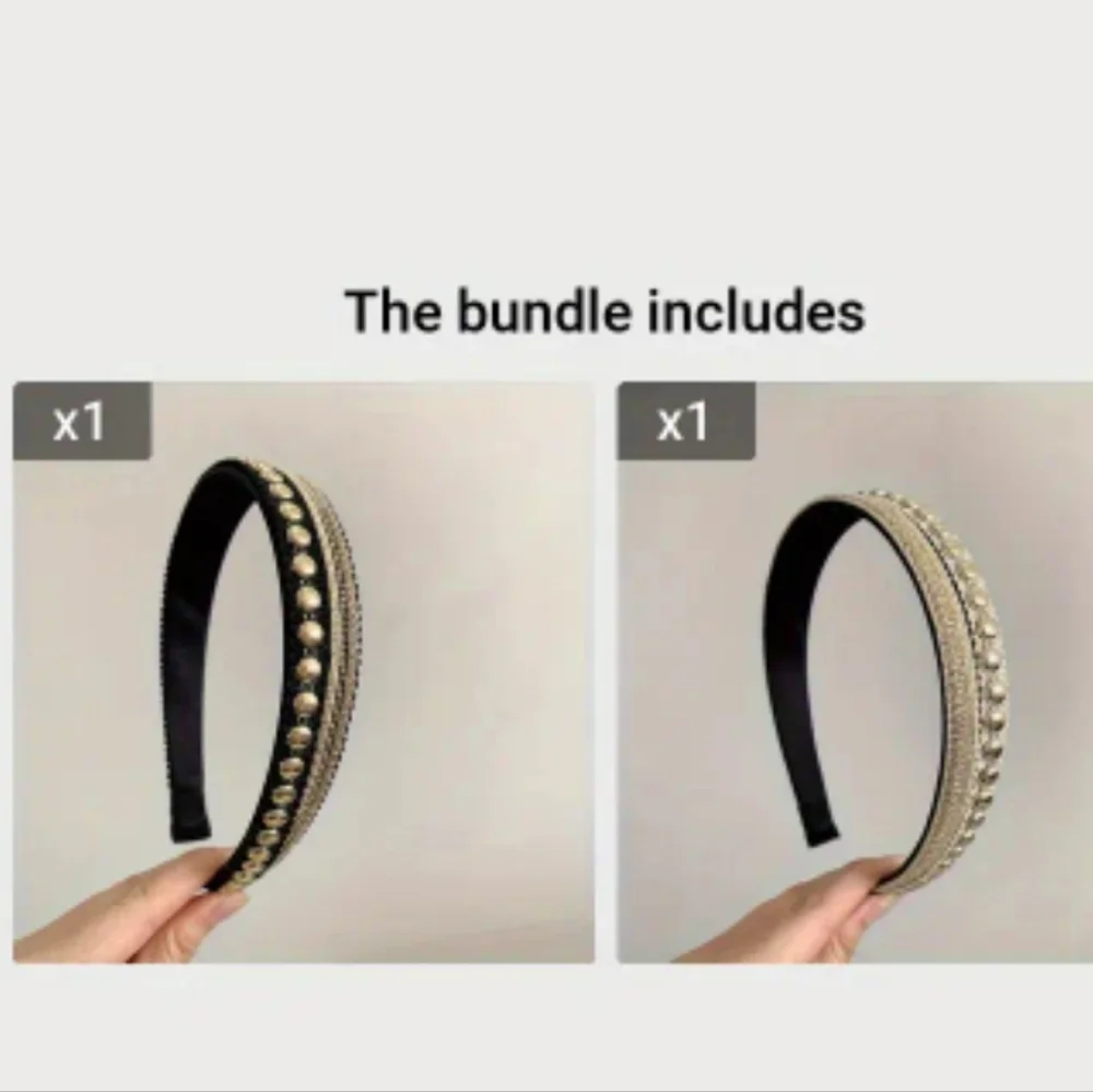 2pc Set Headbands, Baroque, Ribbon Goldtone Metal, NEW